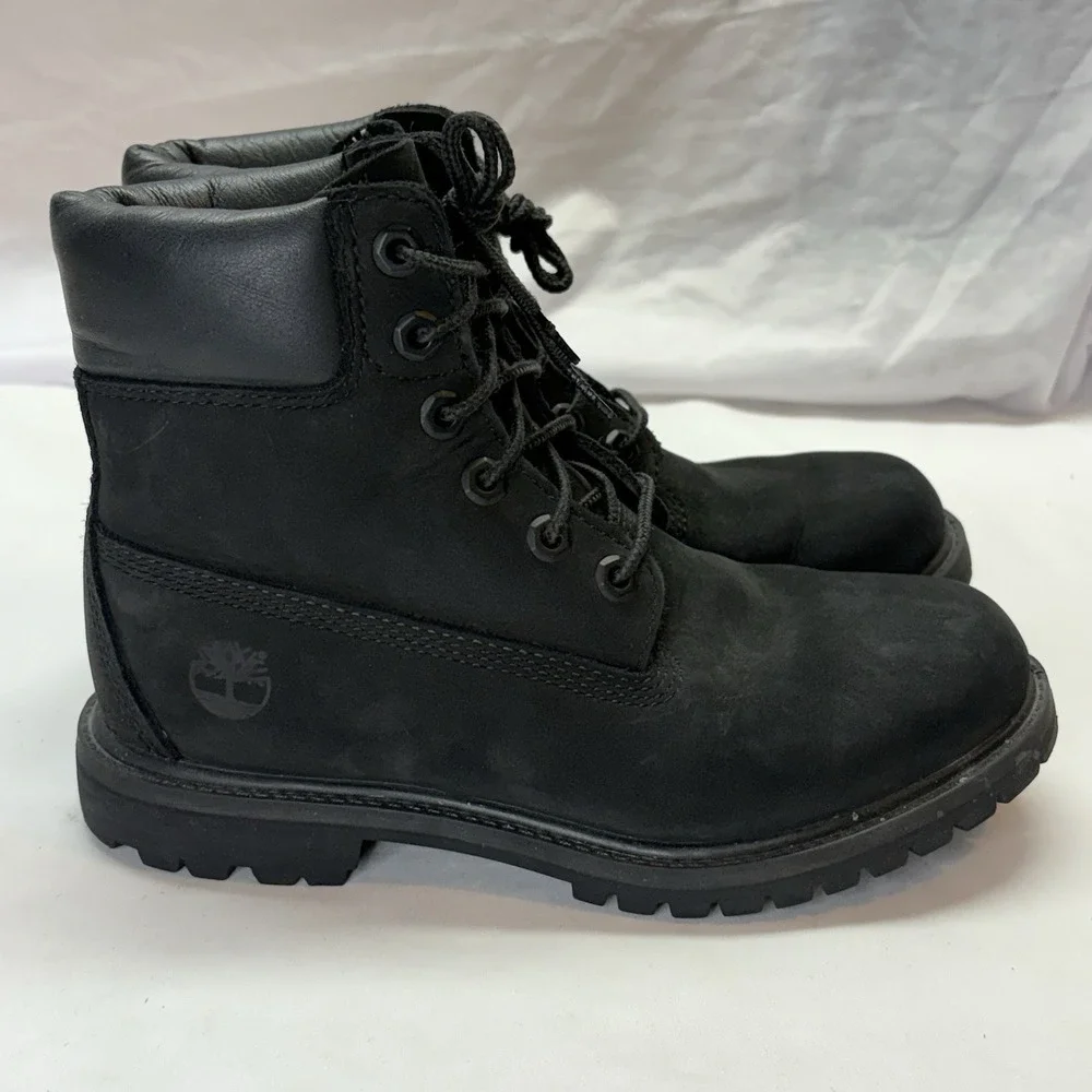 Timberland Premium 6 inch Womens Boots Size 7 M Black Nubuck Waterproof